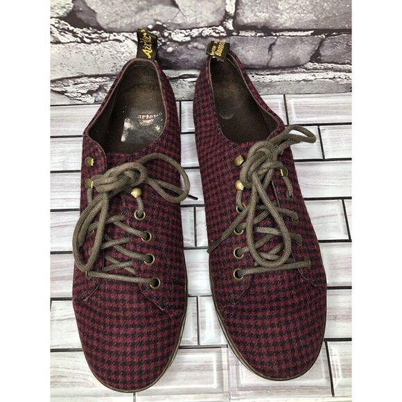 Dr. Martens Samira Burgundy Black Plaid Fabric Lace Casual Shoes Women Sz 11M US - Picture 4 of 16